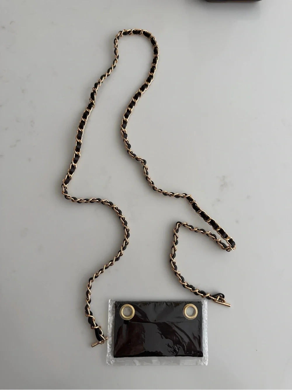 Black Leather-Trim Chain Strap Crossbody - Gold Chain